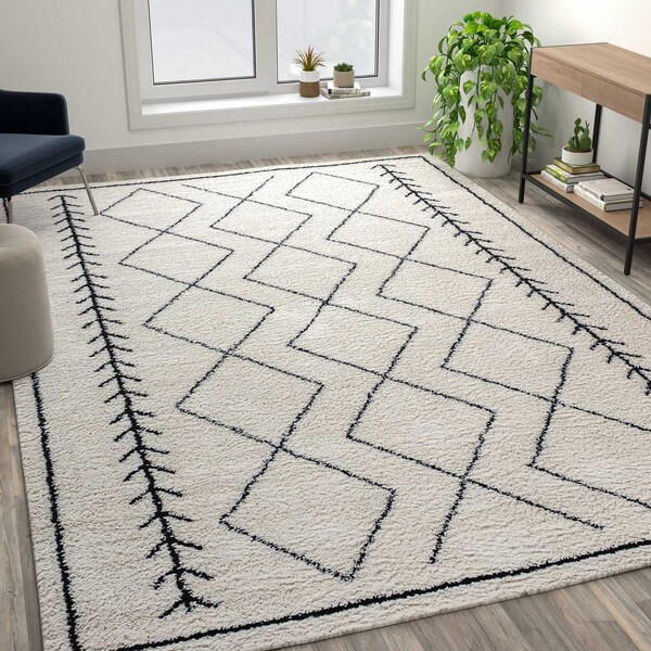 Flash Furniture Geometric Style Bohemian Shag Area Rug - 8' x 10' - Ivory RC-MS-202012-01-810-GG - main